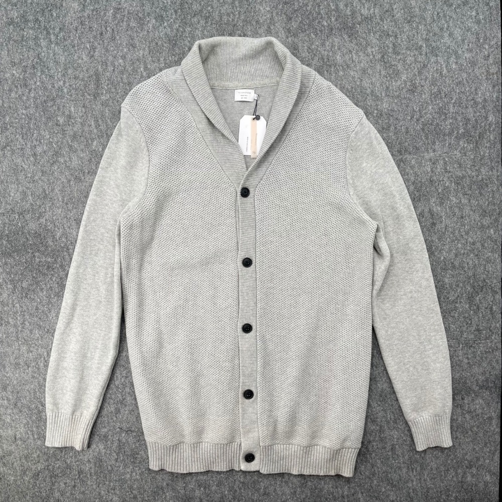 7 Diamonds Sweater Mens Extra Large Gray Collar Cardigan Button Front New